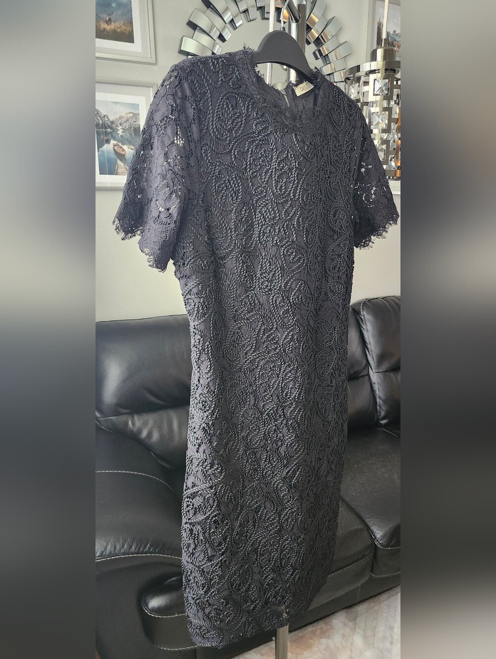 Dex Black Lace Dress with Floral Crochet Detail